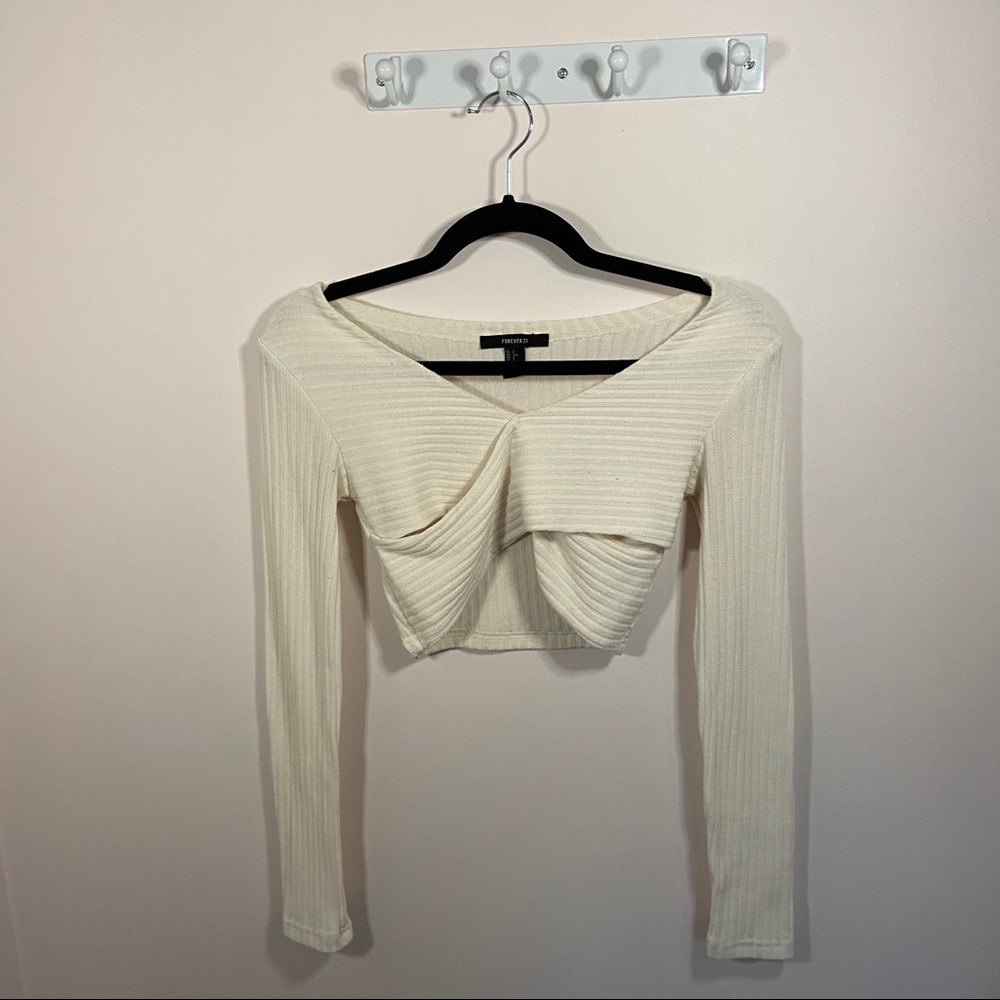 Cream Ribbed Crop Top